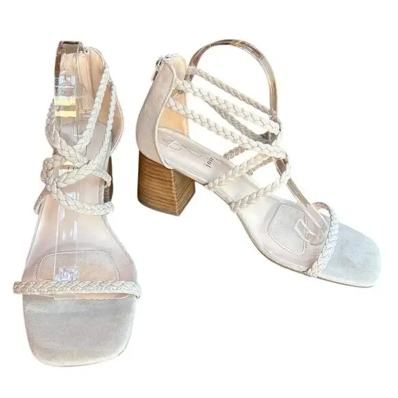 Joie Felina Braided Strap Square Toe Sandals w Block Heels, Zip Closures sz 9.5 - Picture 12 of 13